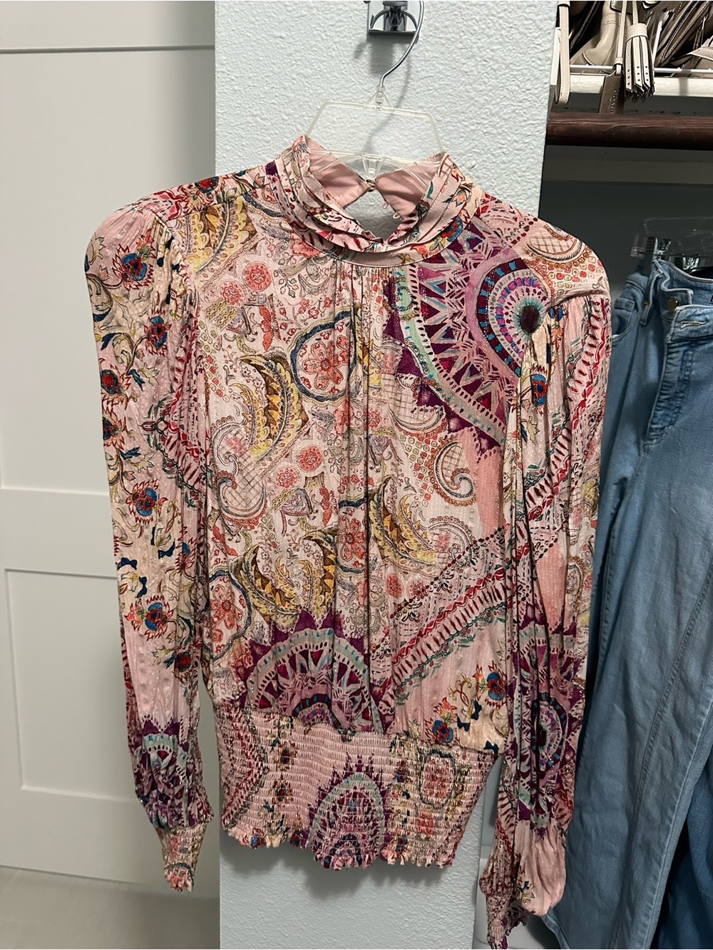 Guess Pink Multi Paisley High-Neck Blouse